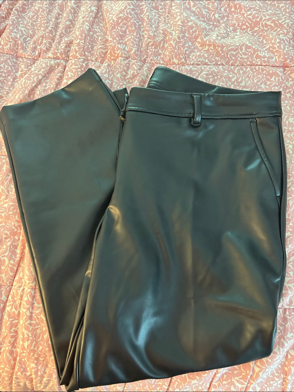 Talbots Black Faux Leather Straight-Leg Pants